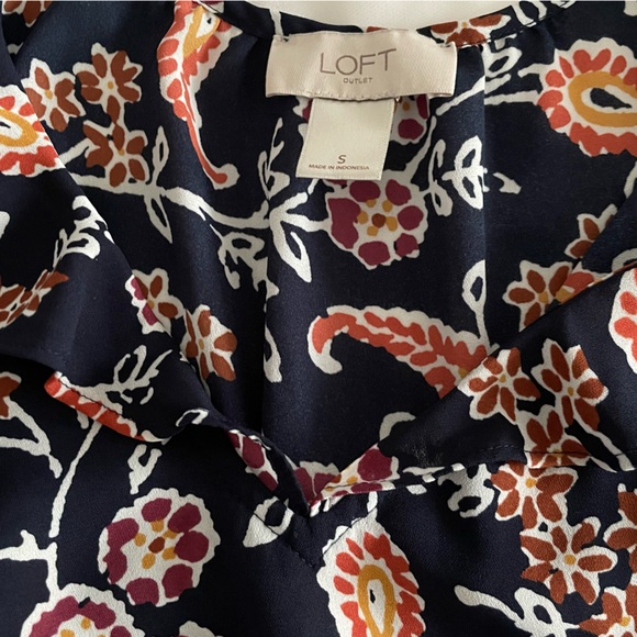 Loft Outlet, Sleeveless Top, Floral Tropical Pattern, Navy, Orange, Tan, Size:S - Picture 2 of 5